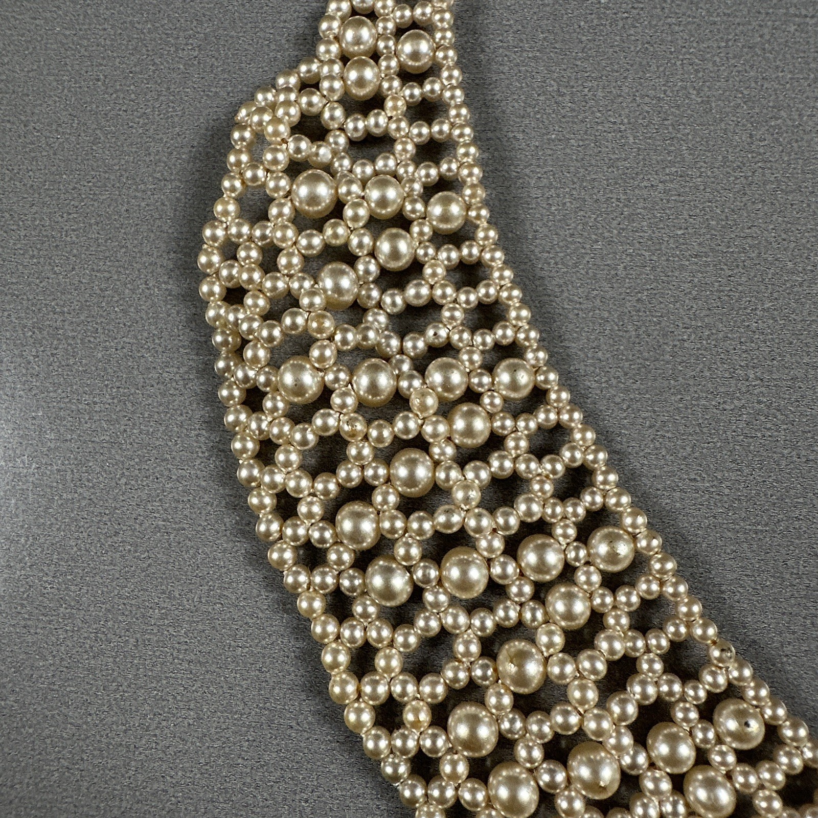 Vintage Beaded Necklace Bib Collar Choker Cream 13″