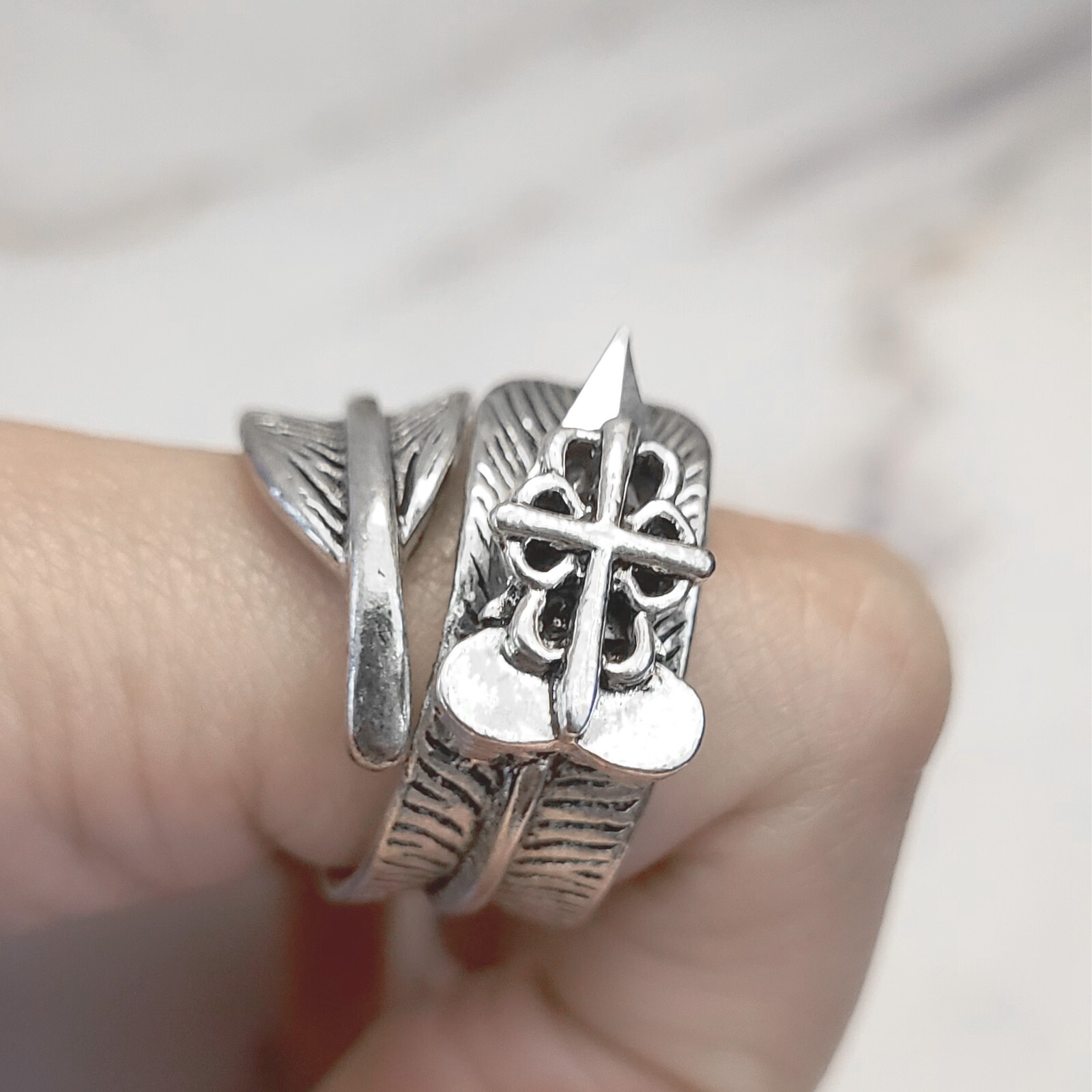 Box Opener Ring Jewelry- Sliver Satan Feather | size 7.5-9 Final Sale
