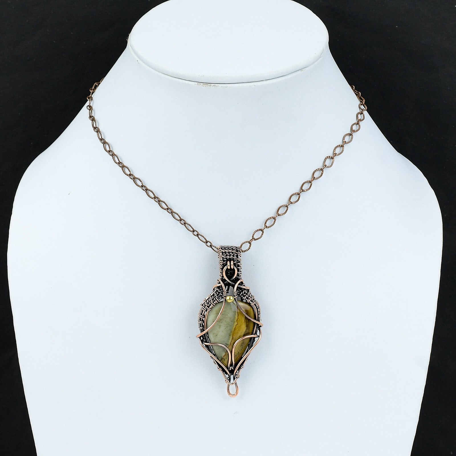 Polychrome Jasper Wire Wrapped Pendant Handcrafted Copper Unique 2.76″