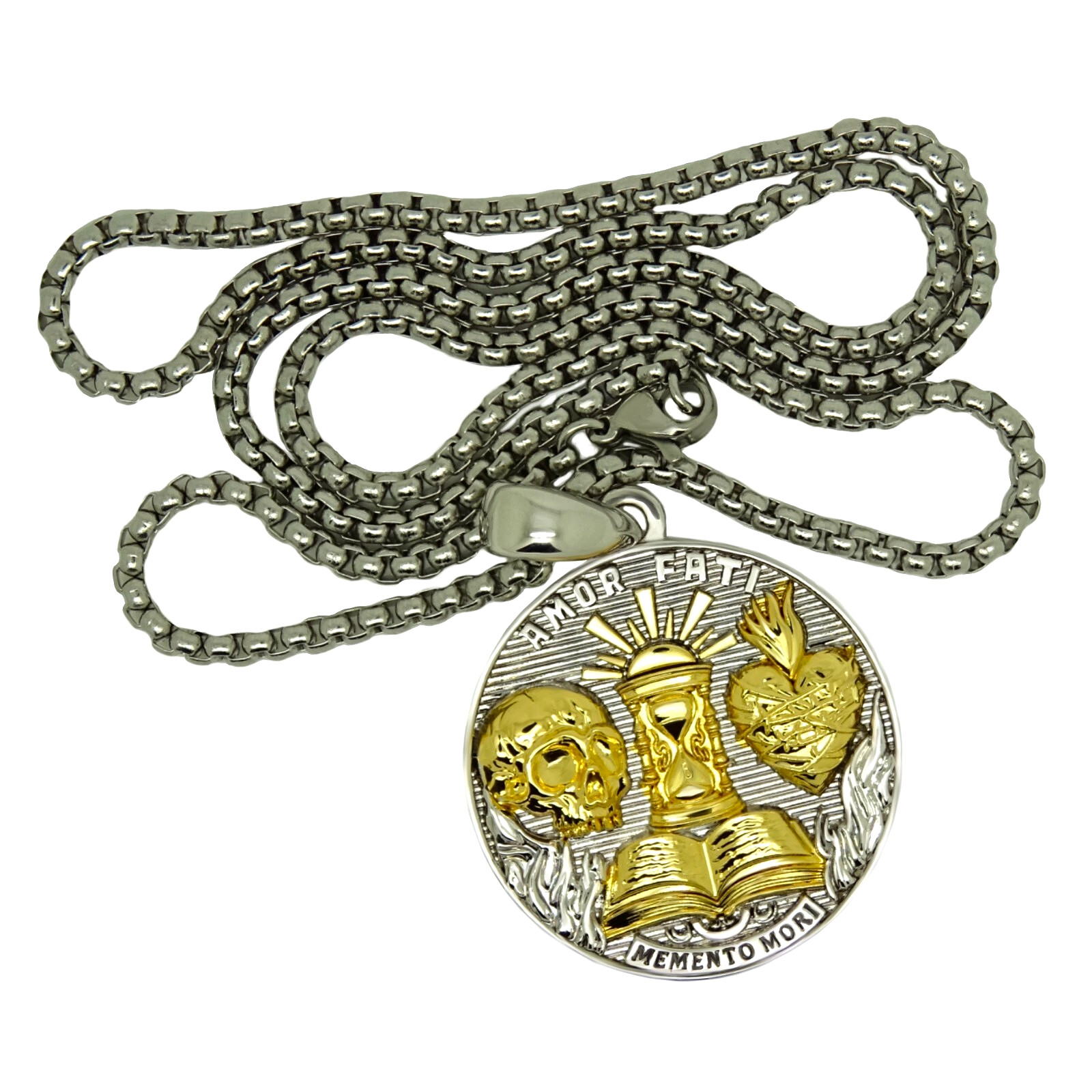 Stoic Medallion Brass Pendant Memento Mori Necklace Amor Fati Gold Plated