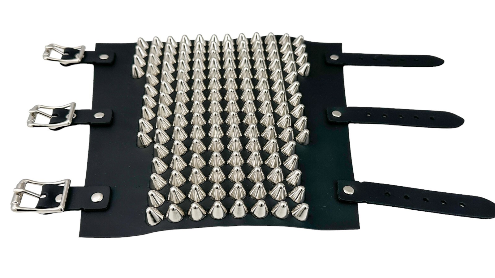 14 Row UK CONE Studded Gauntlet Bracer Genuine Leather Heavy Metal Funkplus