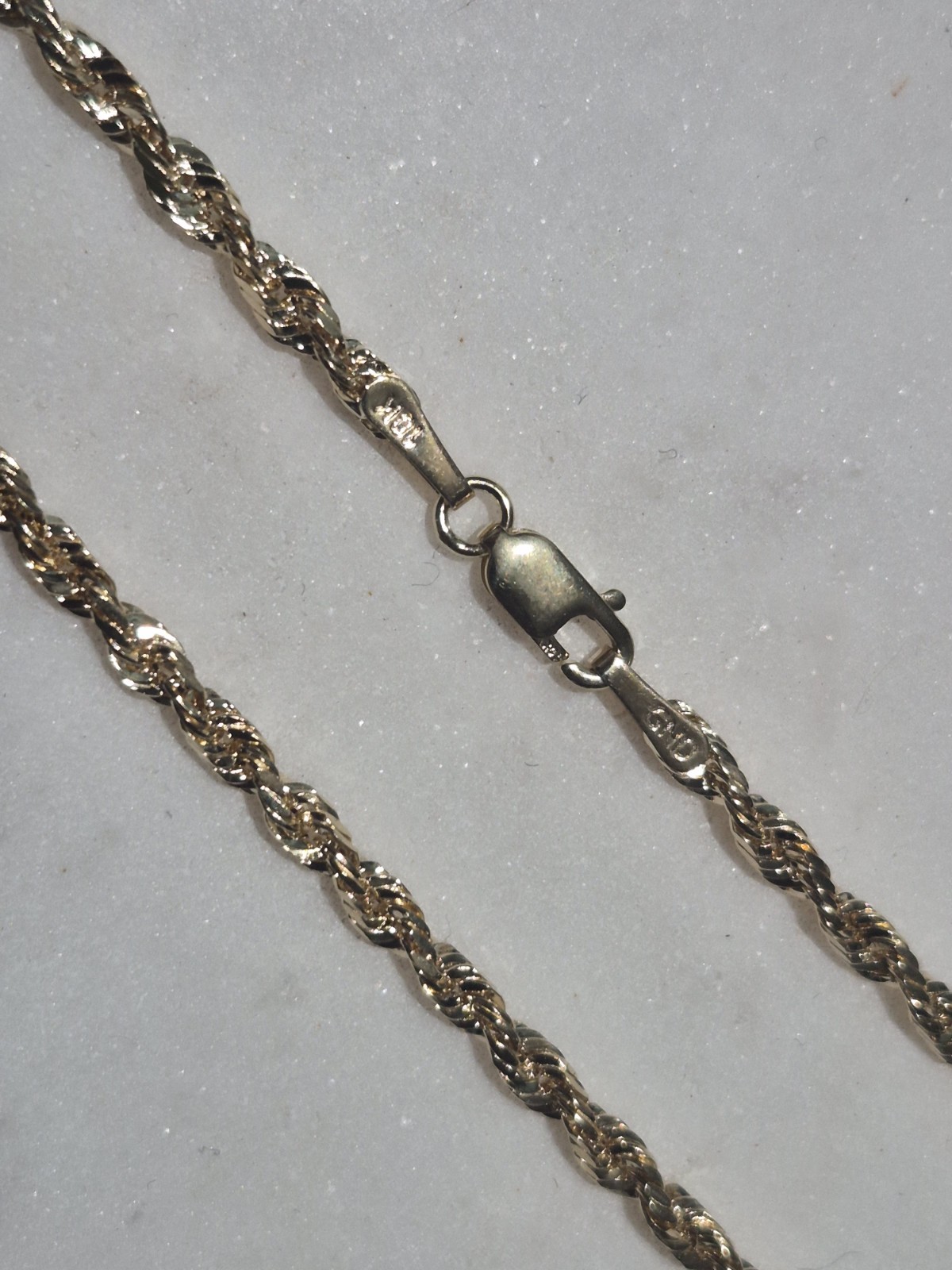 10k Solid Gold Hollow Diamond Cut Rope Chain Necklace 2.5mm 16in
