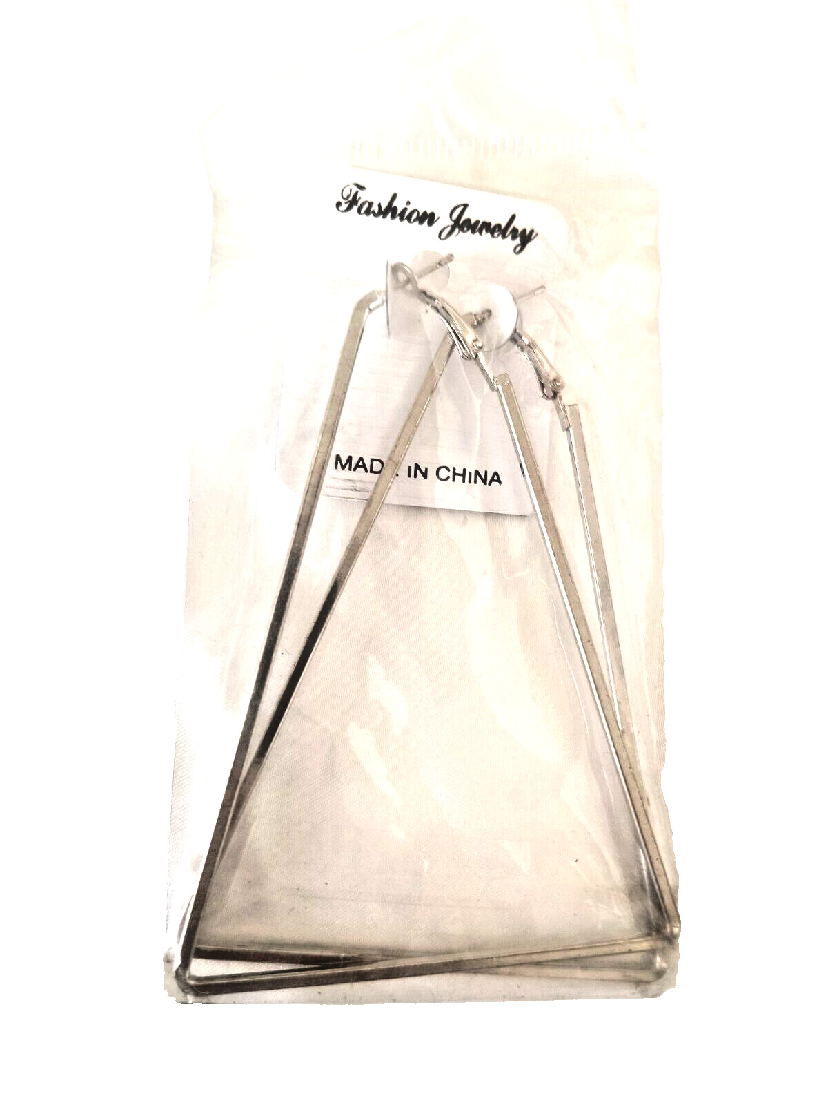 New Fashion Jewelry Women’s Earrings Silvertone Metal Triangles appx. 3.5 in
