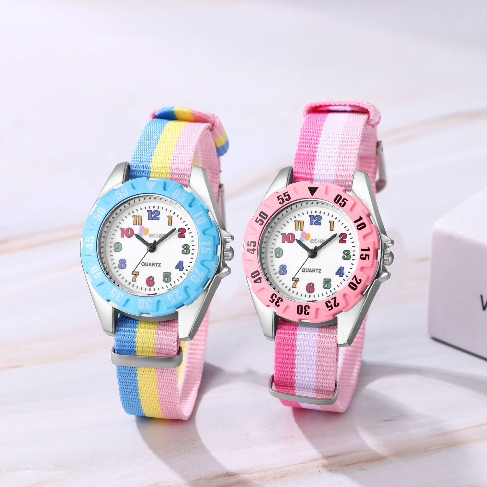 Kids Boys Girls Striped Nylon Strap Watch Quartz Wrist Watches Birthday Gift