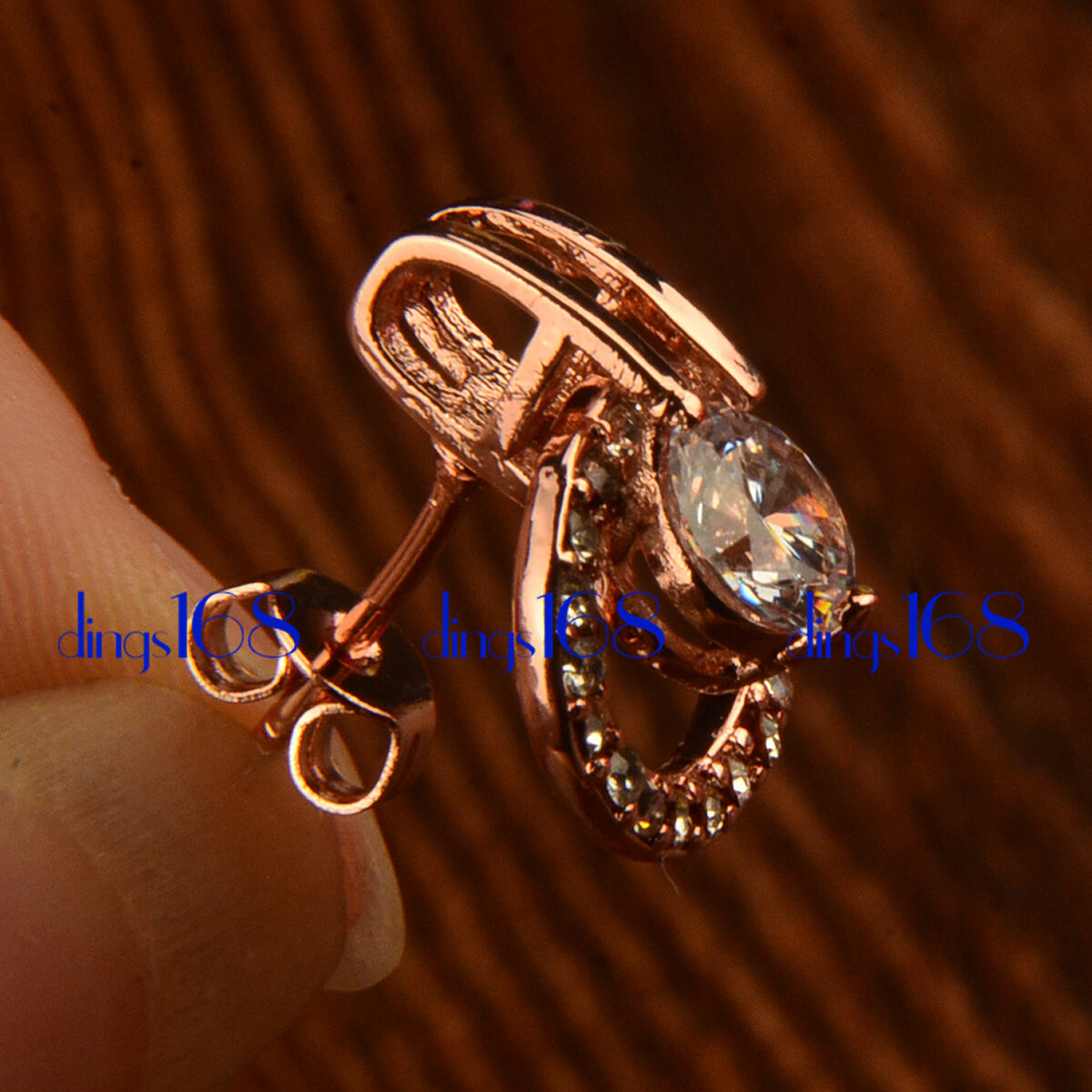 18K Rose Gold Filled Double Circle Round Crystal Micropave Stud Post Earring HG4
