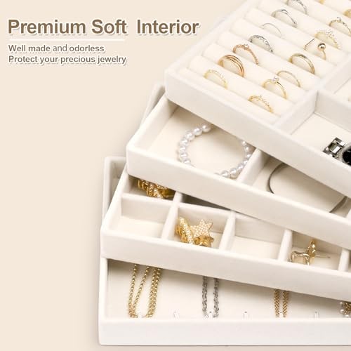 4 Jewelry Organizer Drawer Insert, Stackable Velvet Jewelry Tray beige