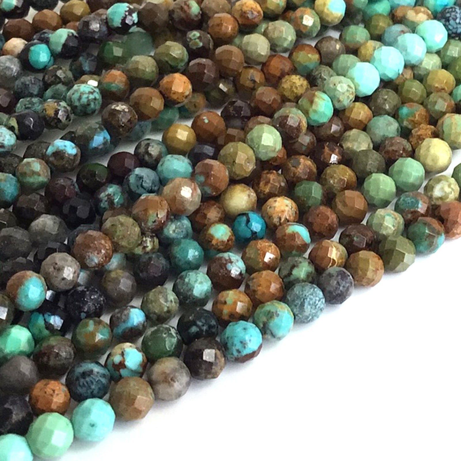 4mm Grade AAA Genuine Natural Turquoise Brown Blue Green Faceted Round Bead 15″