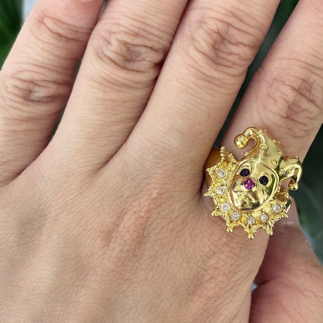 K18 Yellow Gold Sapphire Diamond Ring US Size 7.25 (JP #14)