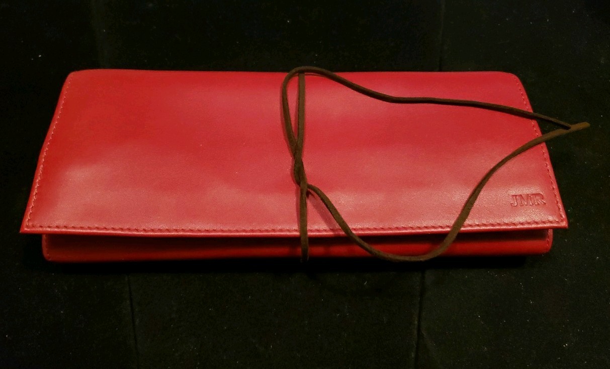 Beautiful Red Leather JMR Jewelry Roll Travel Case Jewelry Organizer for Women!