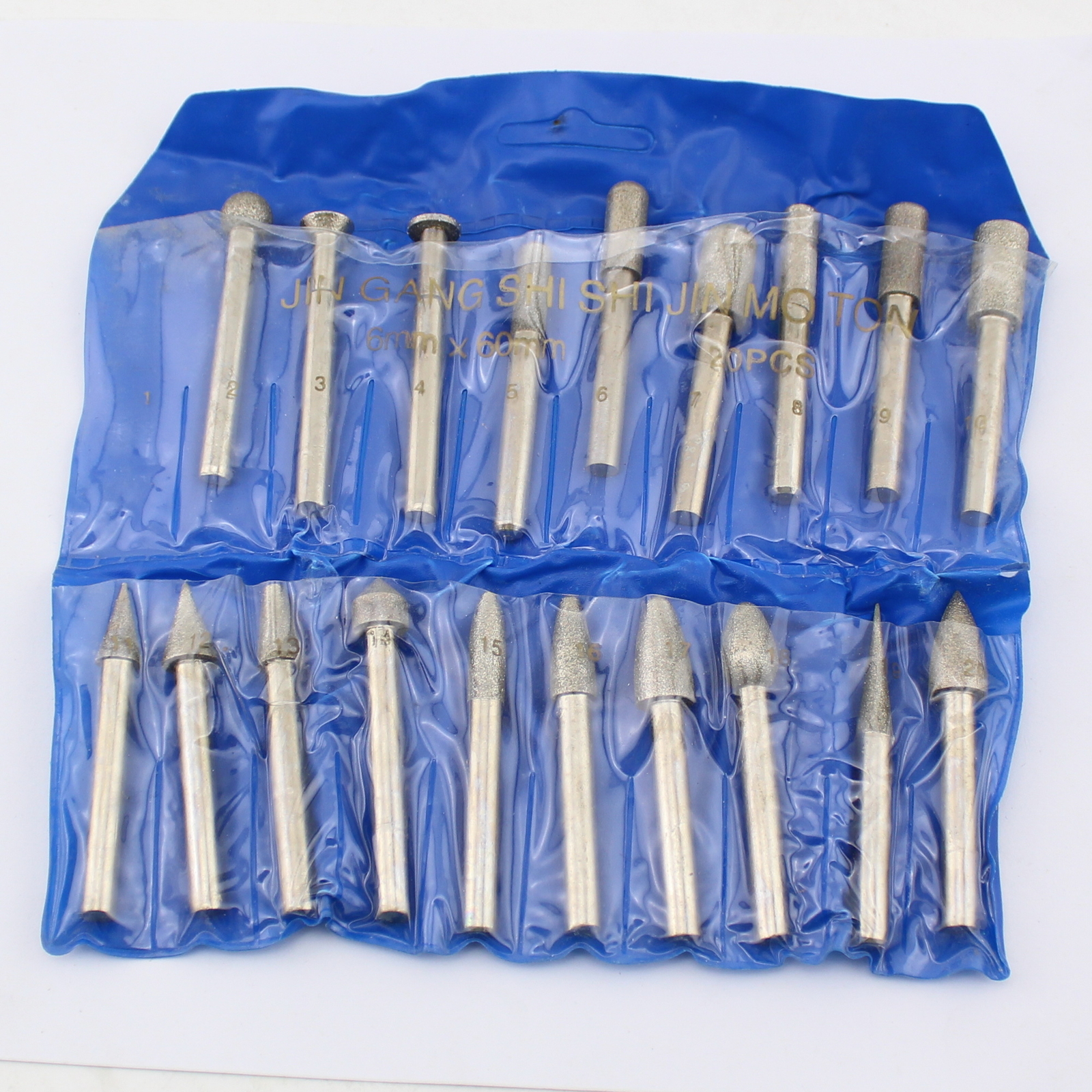 20Pcs Diamond Grinding Burr Bits 6mm Stone Carving Set with 6mm Shank for Stones
