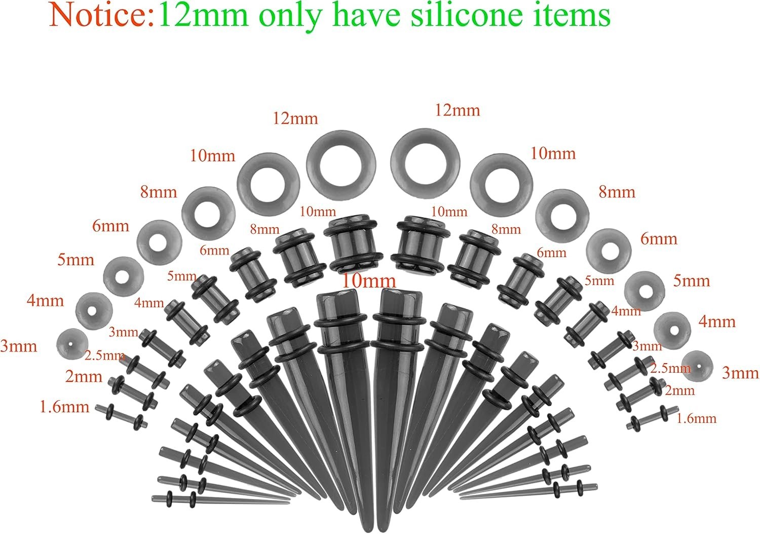 Stylish Punk Ear Gauges: 50-Piece Multi-Size Piercing Kit for Fashion Lovers