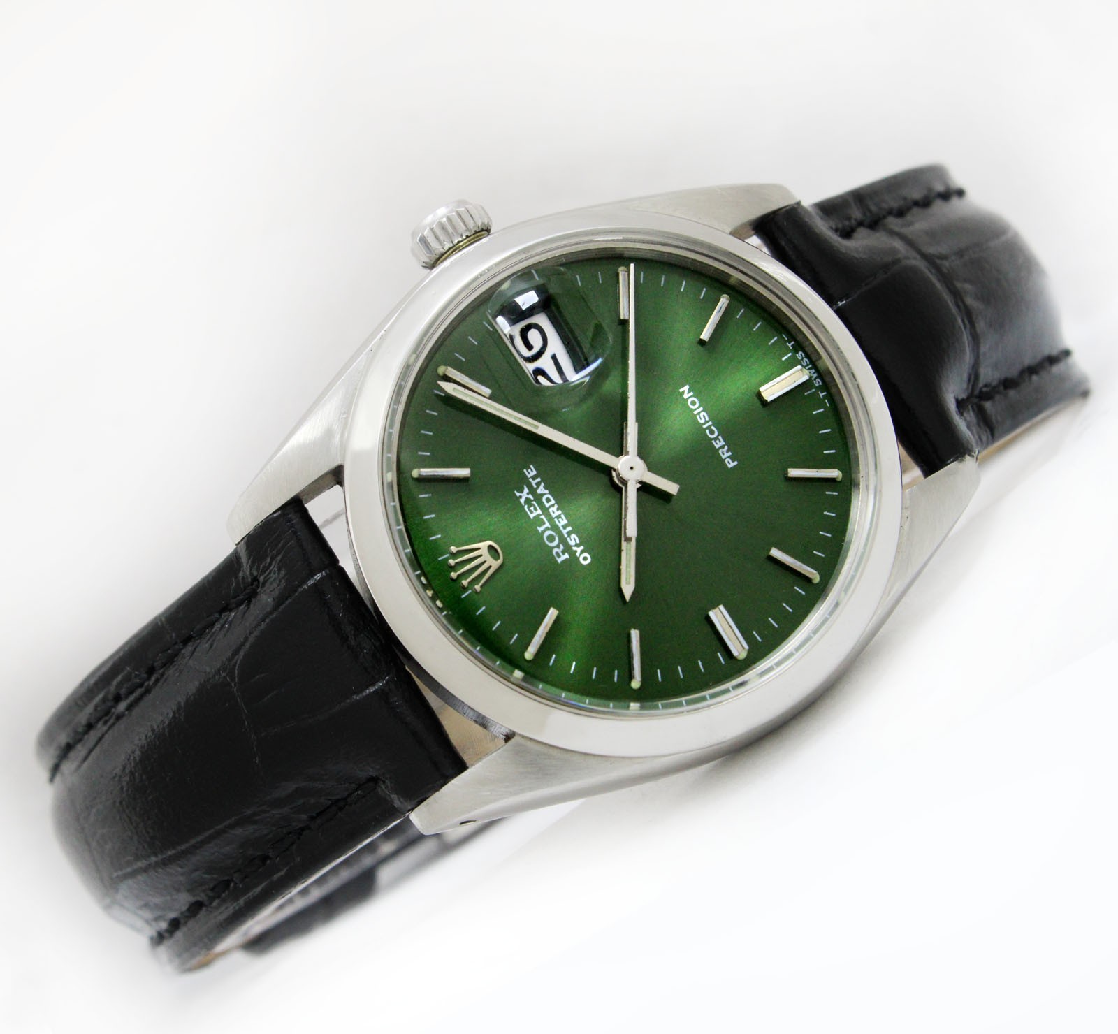 Vintage Rolex Oysterdate Precision Green Dial 34mm Men Steel Men Watch Ref 6694