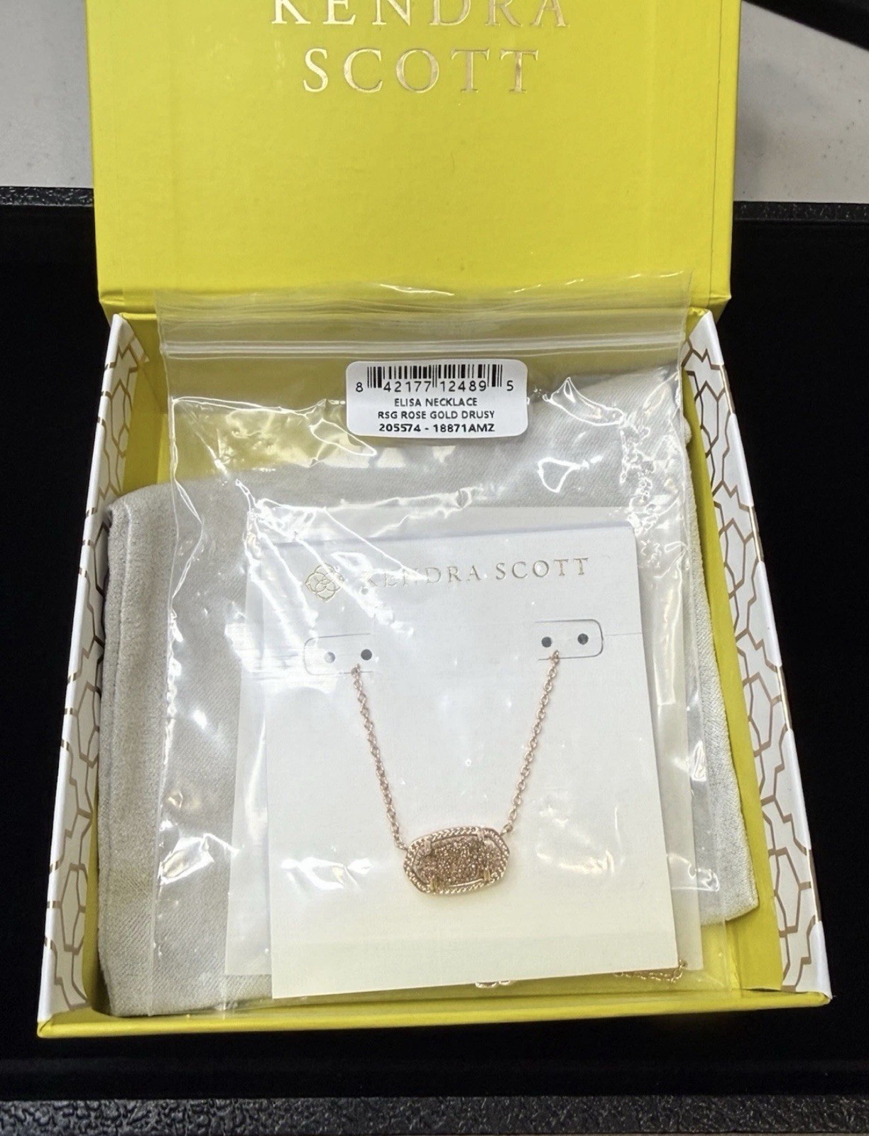 New Kendra Scott Elisa Rose Gold Pendant Necklace in Gold Drusy