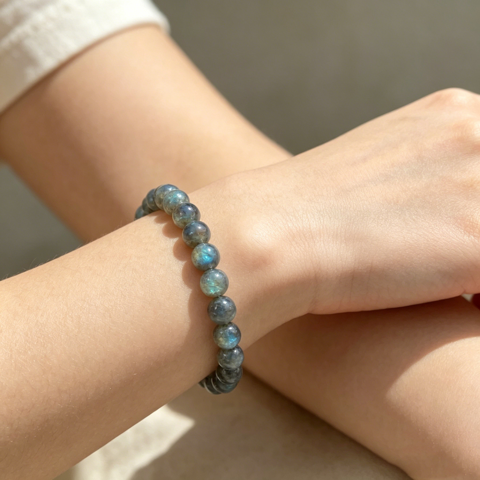 Natural Labradorite 4mm Stretch Beaded Bracelet Healing Crystal Boho Jewelry