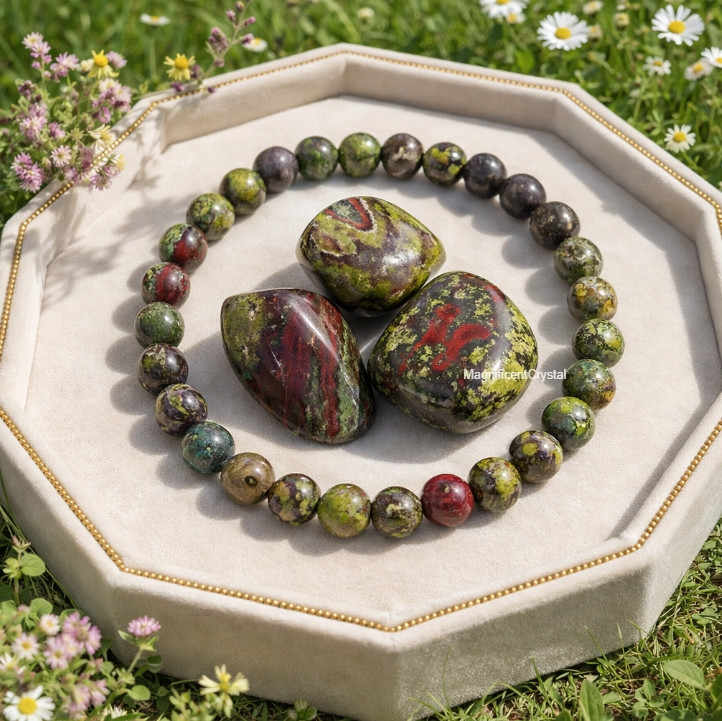 4PCS Bloodstone Tumbled Stone Bracelet Set Protection Healing Crystal Jewelry