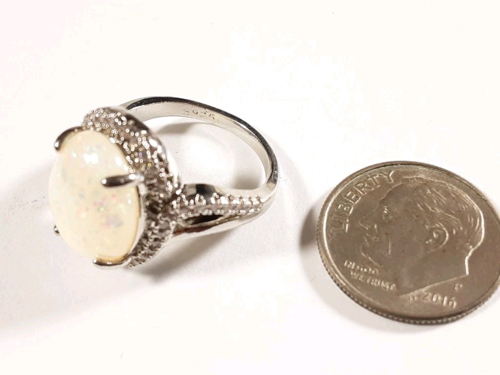 925 STERLING SILVER LAB OPAL & ACCENTS SIZE 8 RING 4.0g