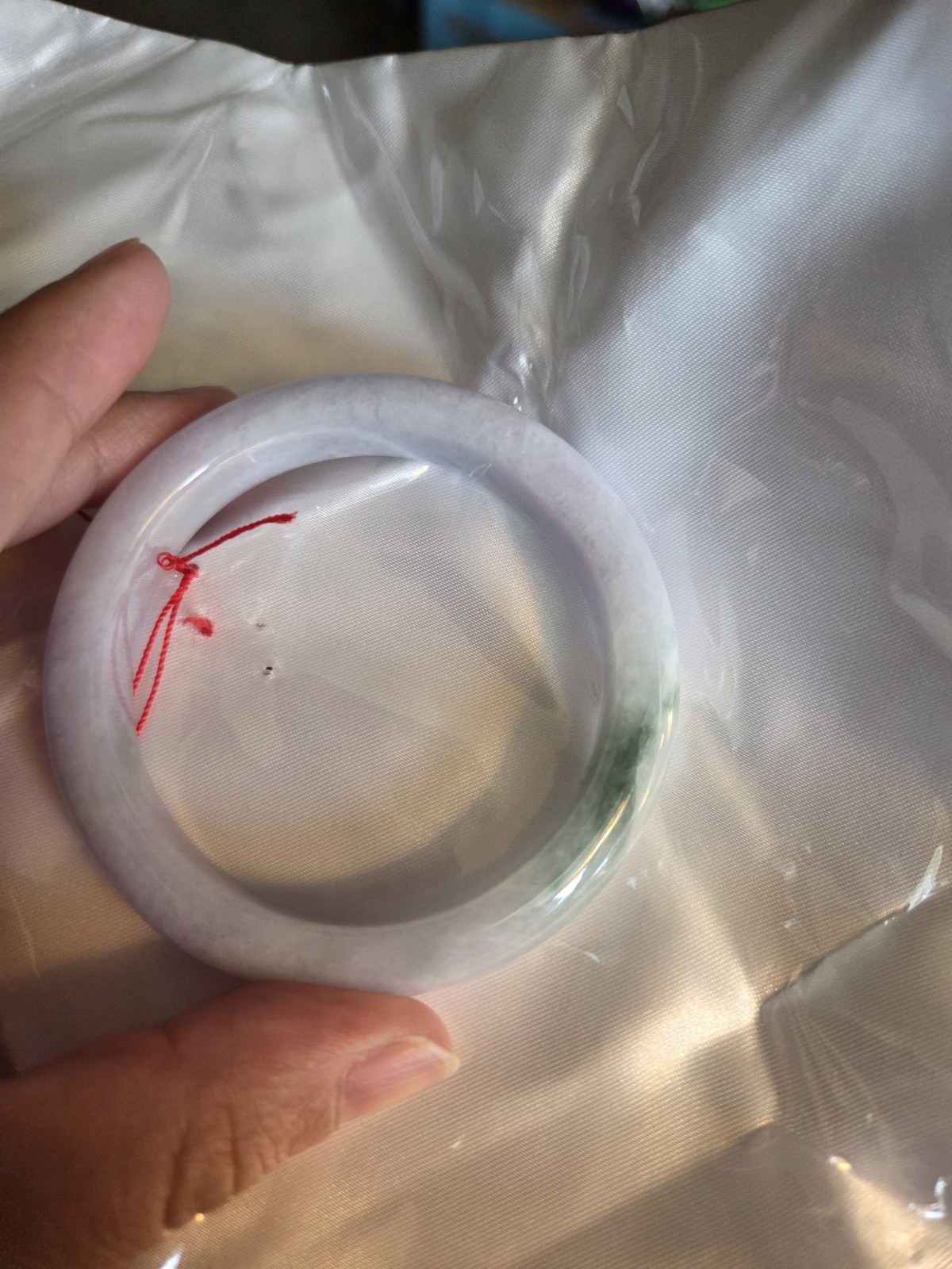 Grade A Jadeite Jade Round Bangle Lavender with green Floating with 56/57 mm