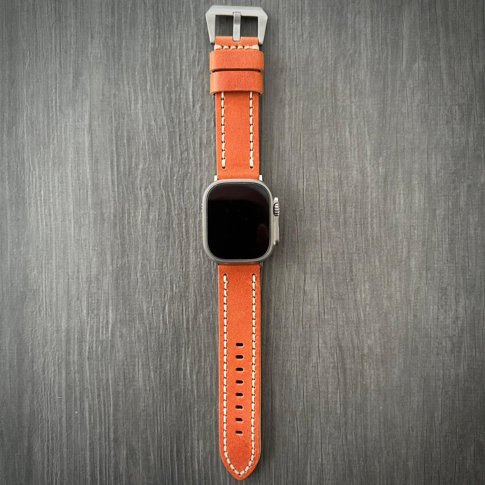 Vintage Orange Leather Watch Strap Band For Apple watch Ultra 1 2 49mm