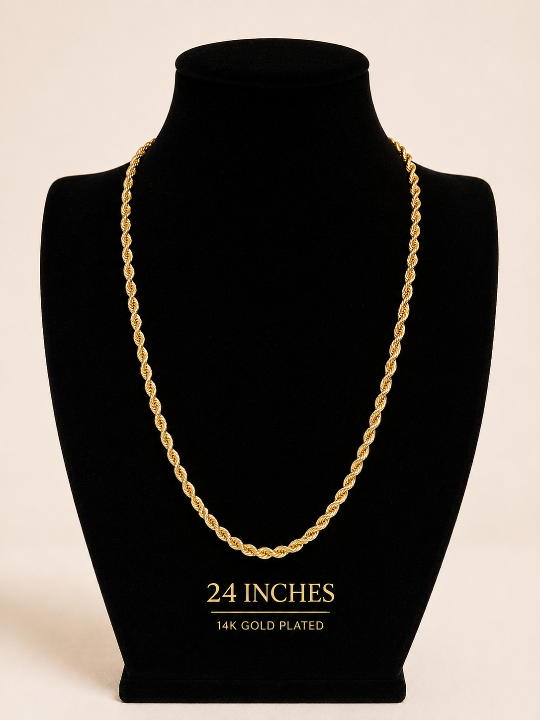14K Gold Plated Rope Chain Necklace 18-30” 2mm-10mm Unisex Chain