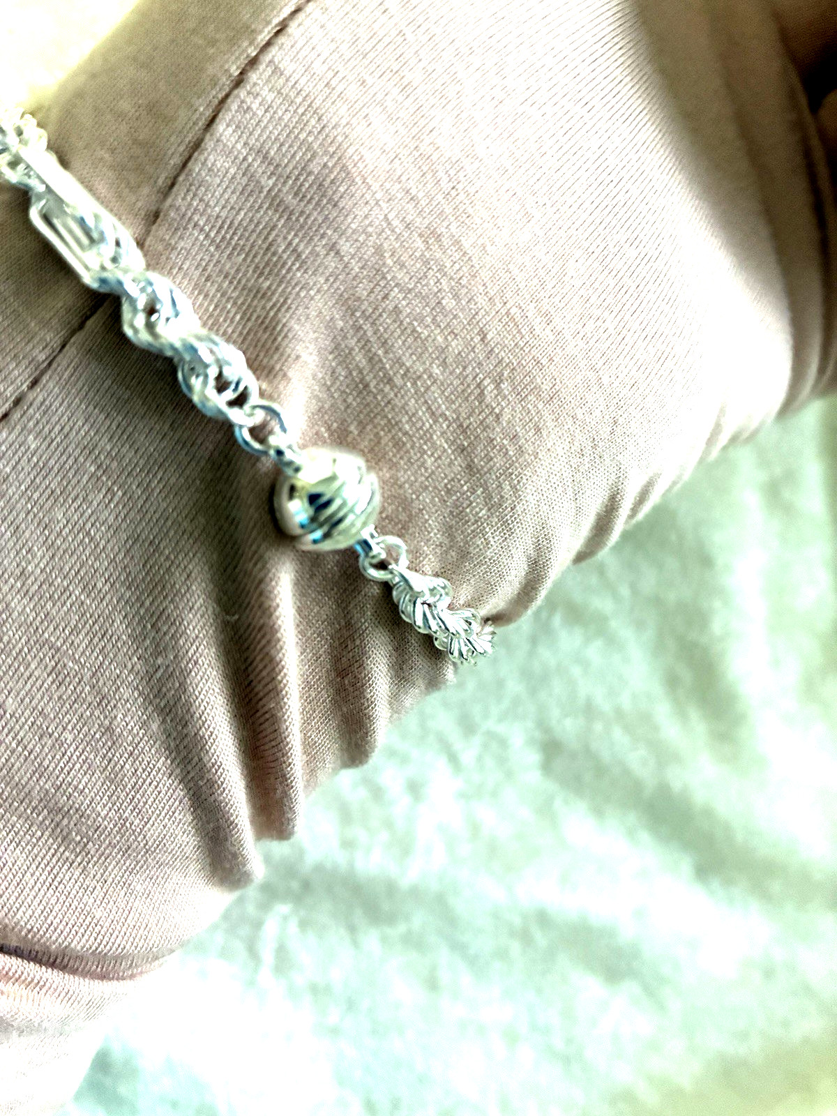 ULTRA FINE 950 SILVER FIGAROPE CHAIN MAGNETIC CLASP BRACELET, SZ SMALL (M4930-52
