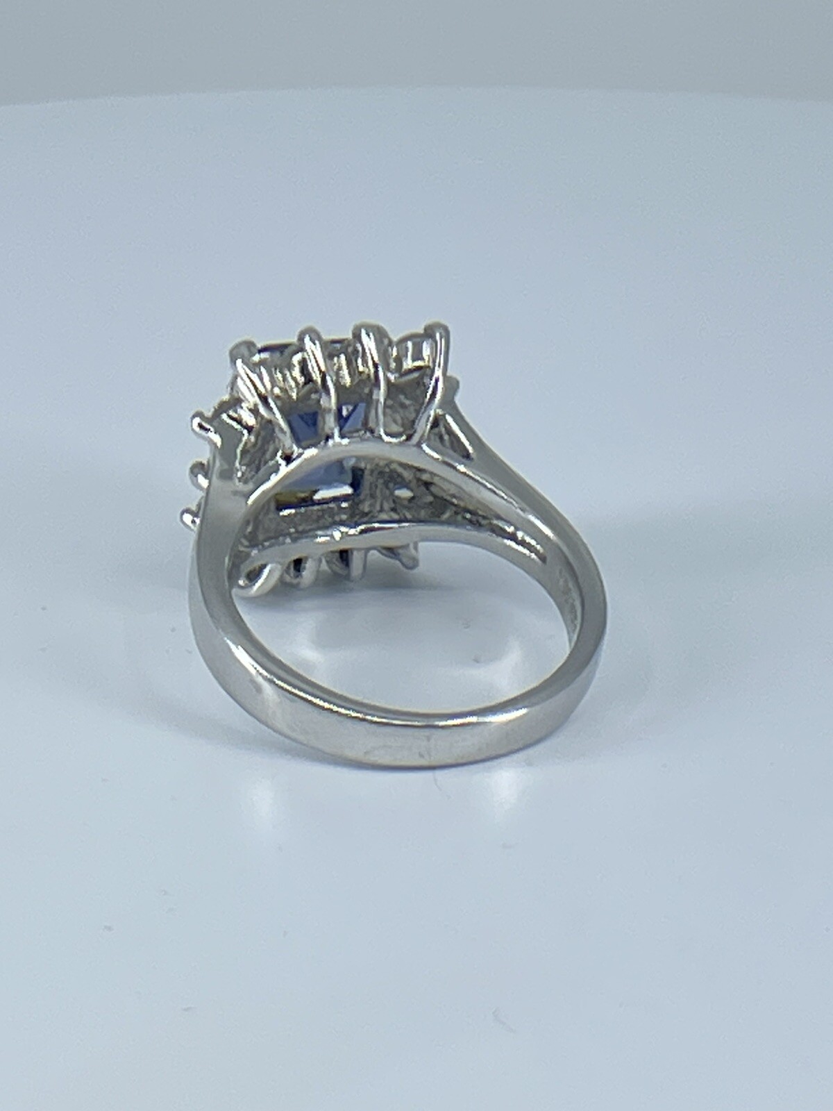 Ring ADI 925 sterling silver square blue amethyst small white rhinestones size 7