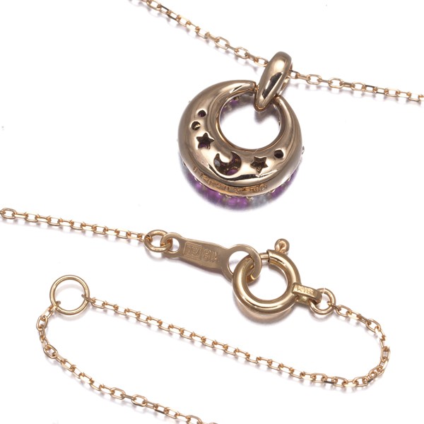 Pink Sapphire 0.18ct Diamond 0.05ct Circle Paved Necklace 18K 750 Rose Gold