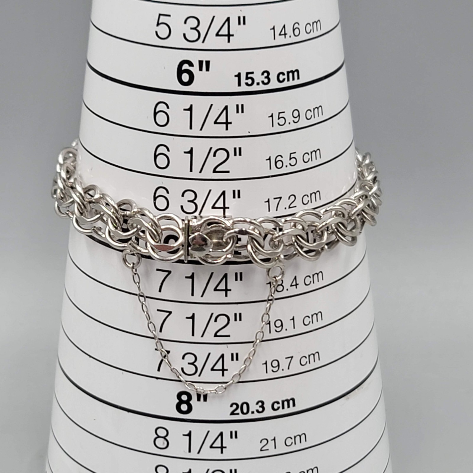Elco Sterling Silver Double Link Charm Bracelet 7″ Safety Chain 16.4 grams