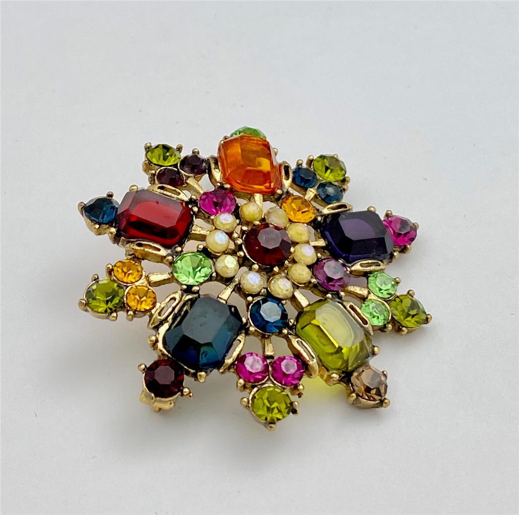 Vintage 70’s Lucky Gems Montien Hotel Bangkok Multicolor Brooch Pin