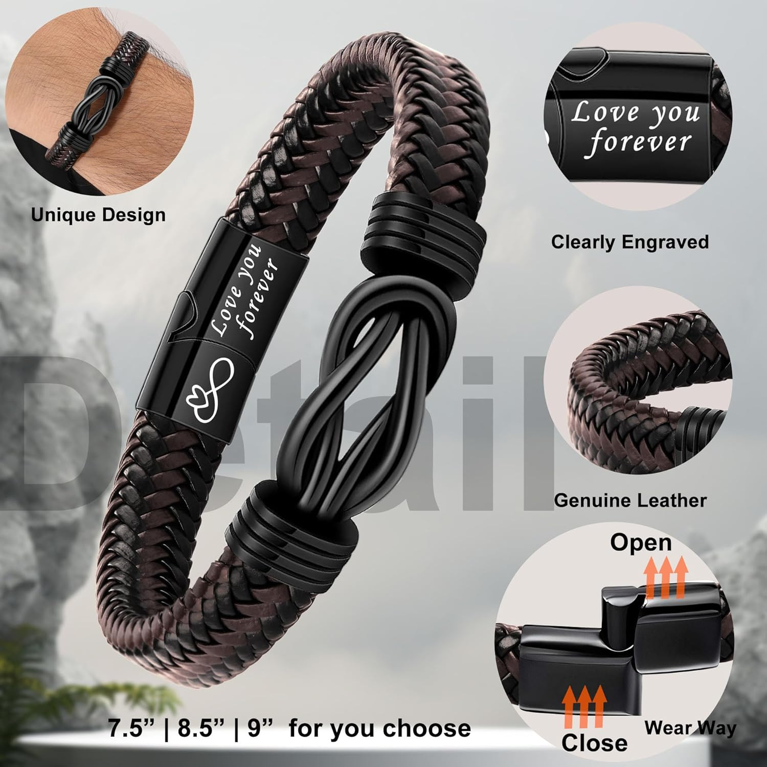 To My Son Bracelet from Dad Gifts for Son Men Leather Bracelets for Teen Gift