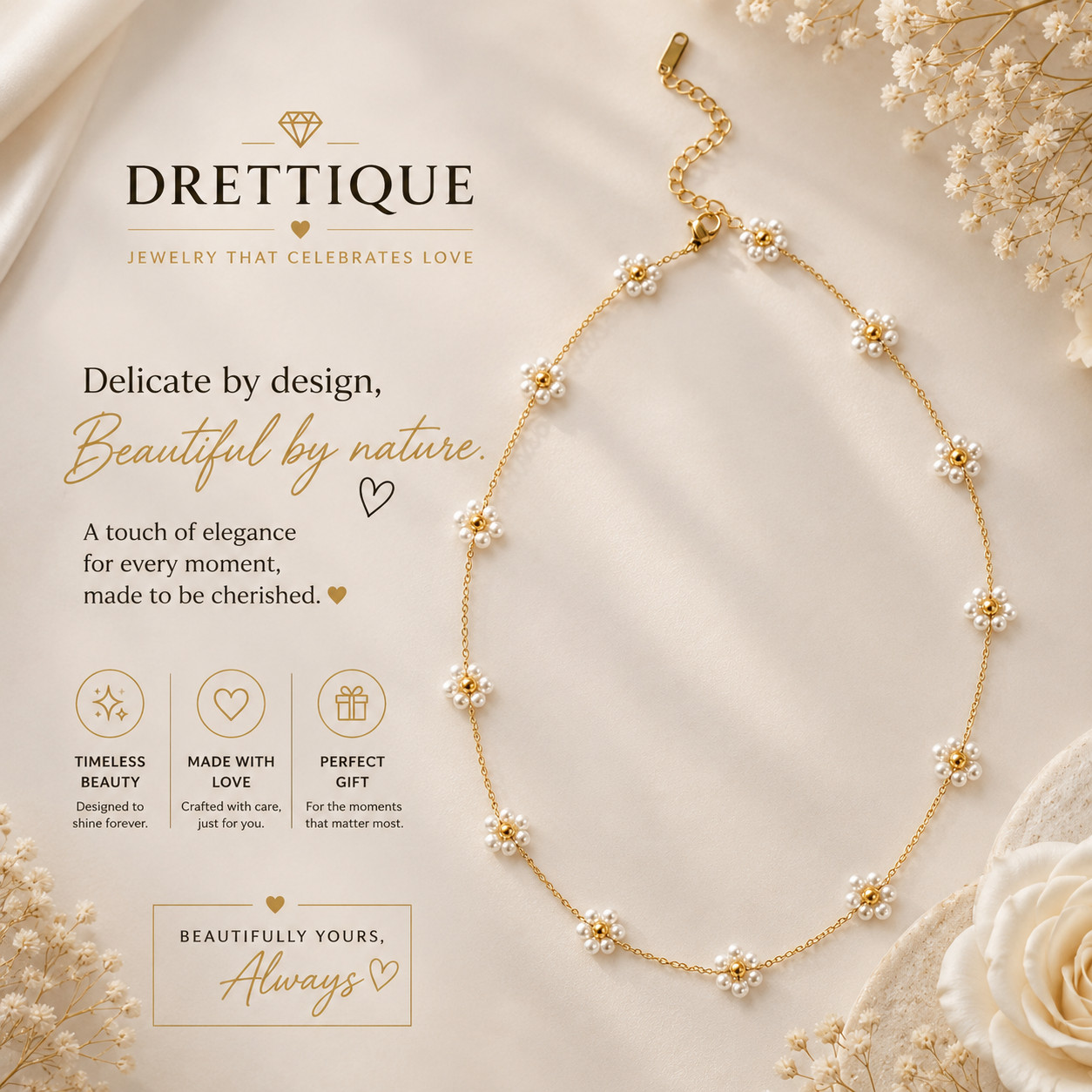 Women’s Flower Pearl Waist Chain/Belt with matching Necklace,Bracelet and Anklet