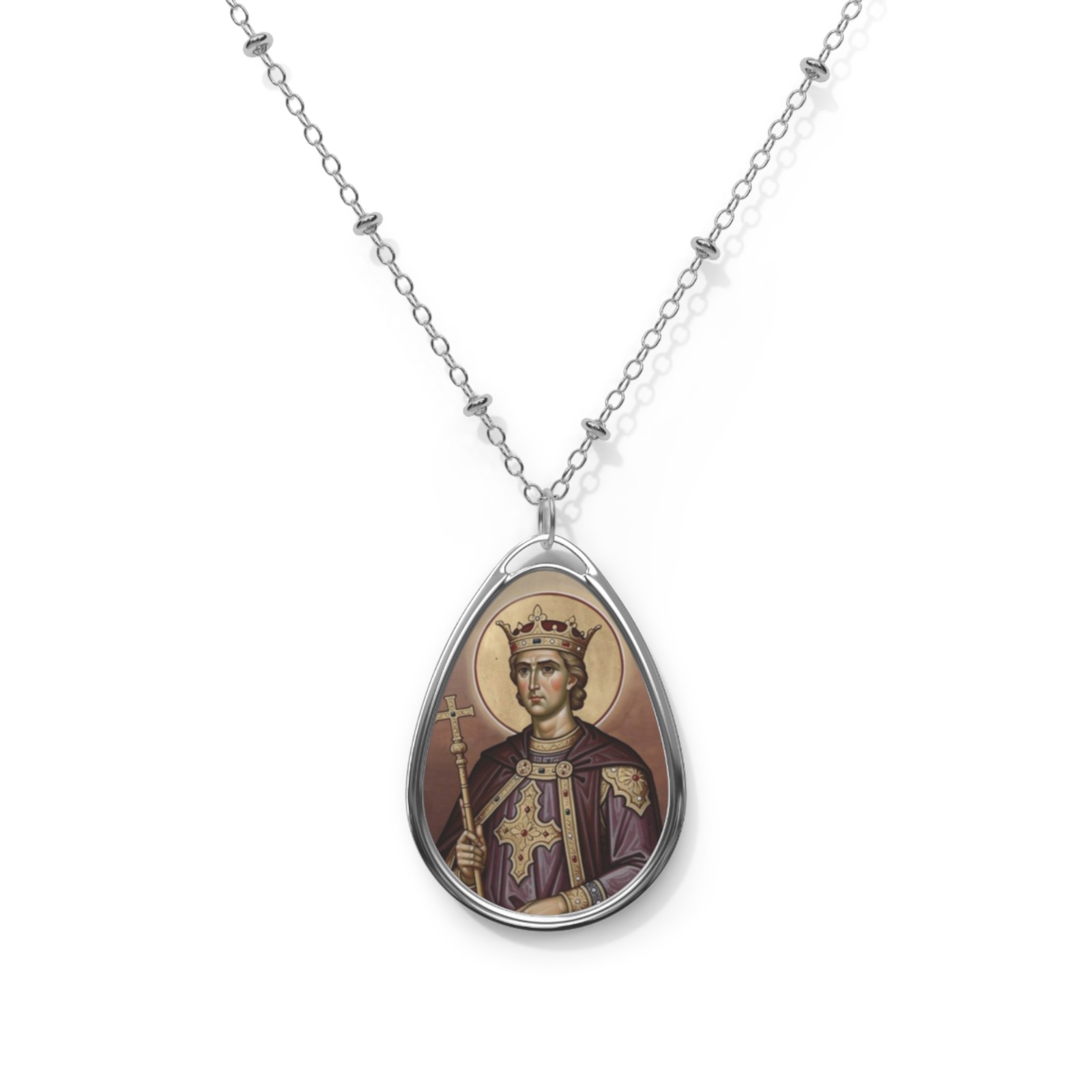 Saint Hermenegild, Oval Pendant Necklace, Christian Gift