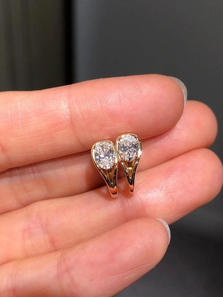 IGI 3.00 Ct E-VS1 Oval Lab Grown Diamond Hoop/Huggie Earrings 14K Yellow Gold