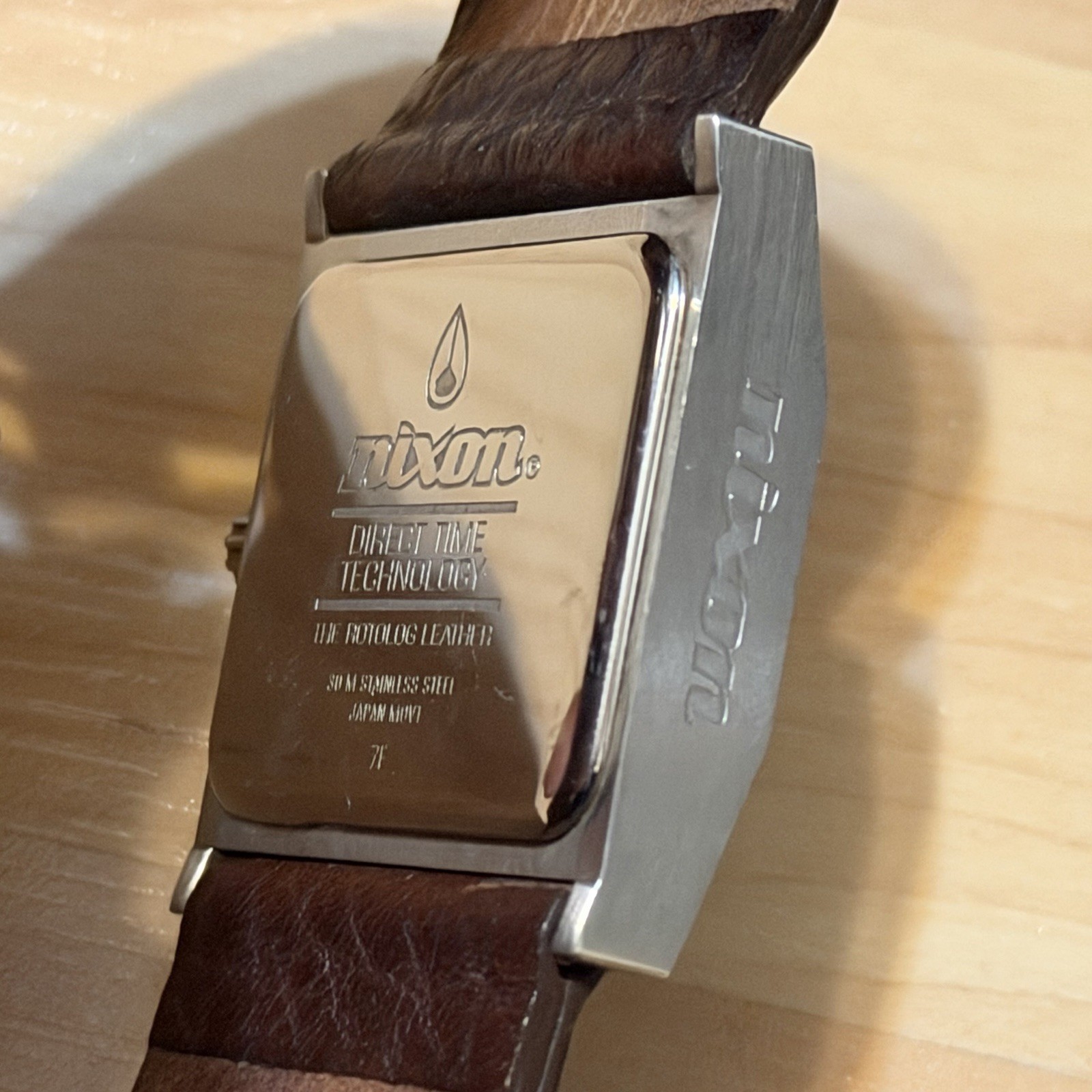 Nixon Rotolog Direct Time Wood Grain Brown Leather Analog Watch PARTS OR REPAIR
