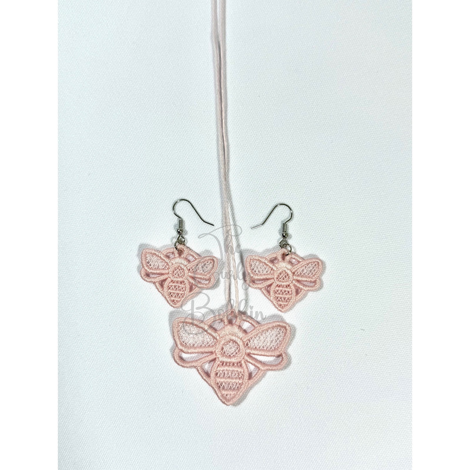 Embroidered Lace Bumblebee Silver Hook Earrings and Charm Birthday Bundle Gift