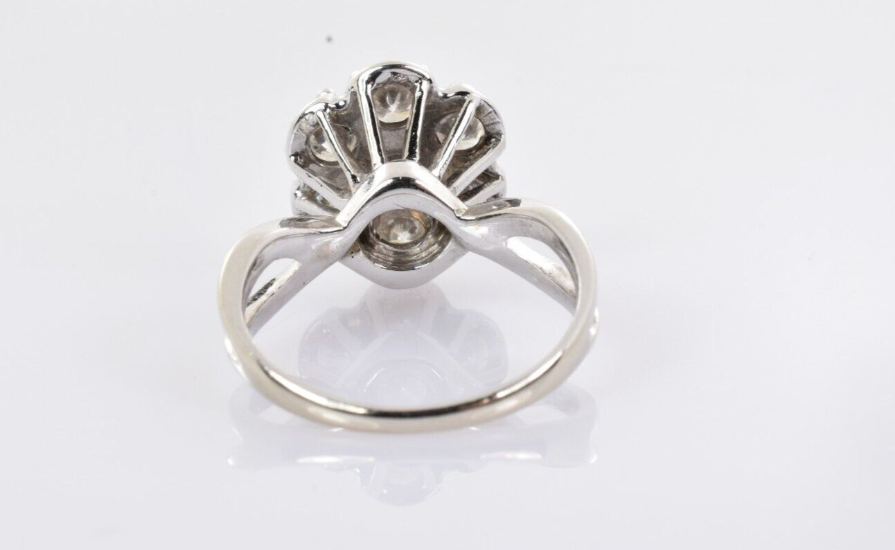 Vintage High Set Diamond Cluster Ring in 13k White Gold 1.90 Carats Size 6.5