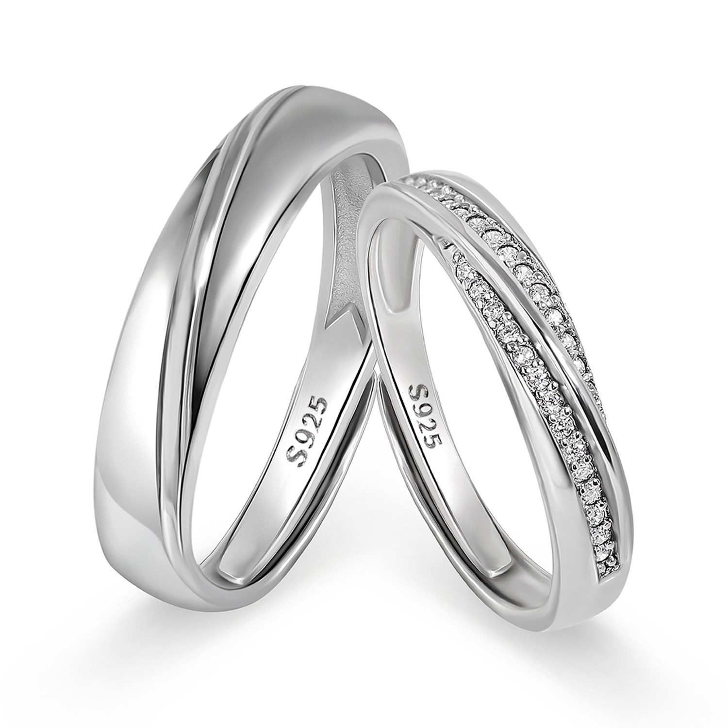 Meissa 2Pcs Couple Rings 925 Sterling Silver Wedding Bands Adjustable Promise