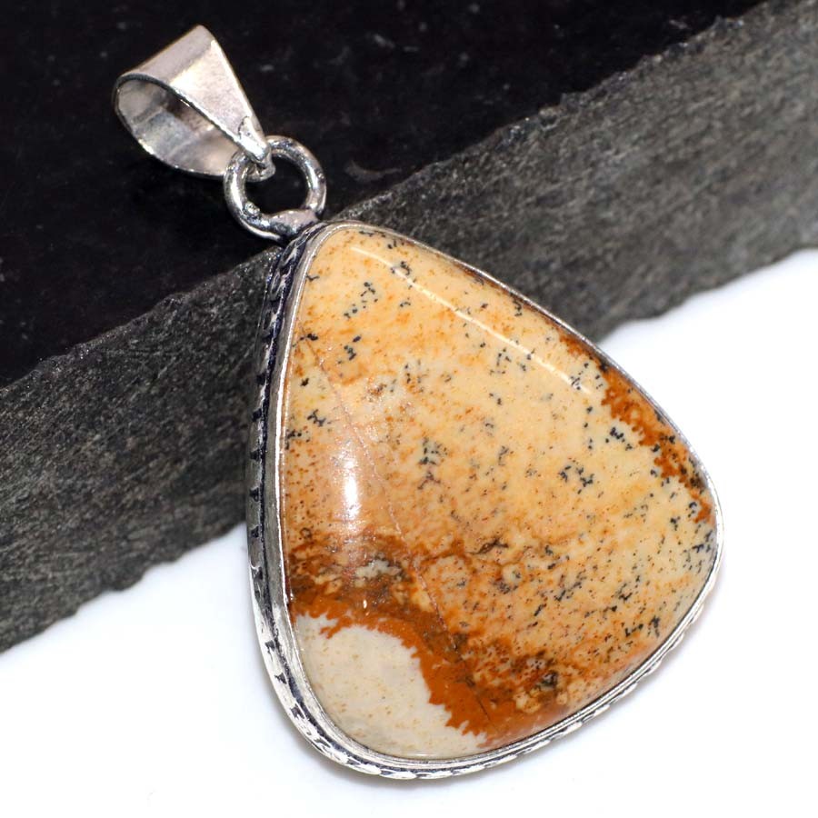 Picture Jasper 925 Silver Plated Handmade Pendant 1.6″ Ethnic Gift GW