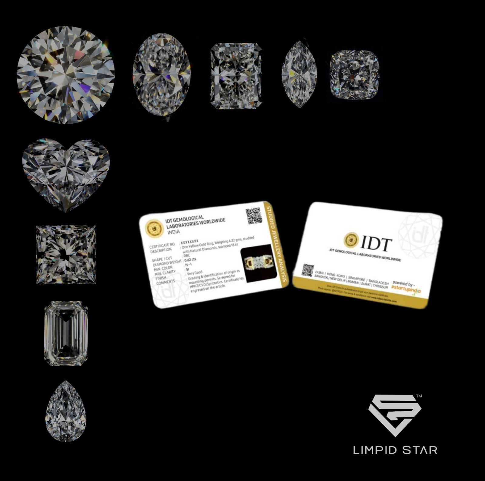 Multi shape 2.60ct Lab Grown Diamond earring 14RG 6US 0.40 each 6pcs