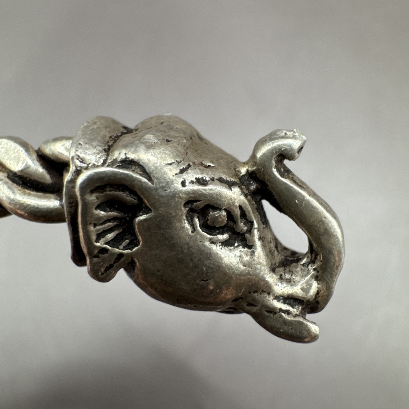 Sterling Silver Elephant Head Cuff Bracelet Open Ended Braided Bangle 39 grams