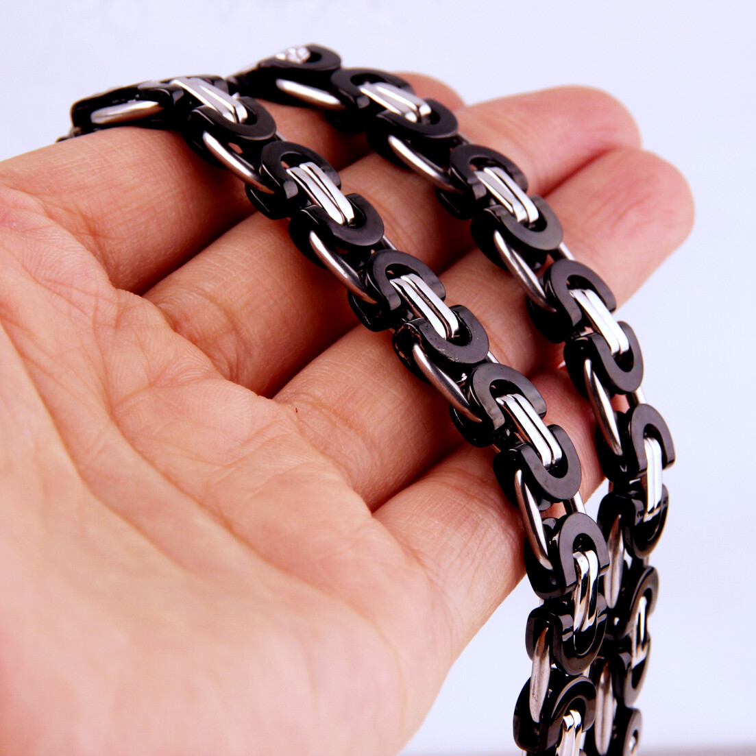 6/8/10mm Cut Flat Byzantine Chain Stainless Steel Women Men Necklace or Bracelet
