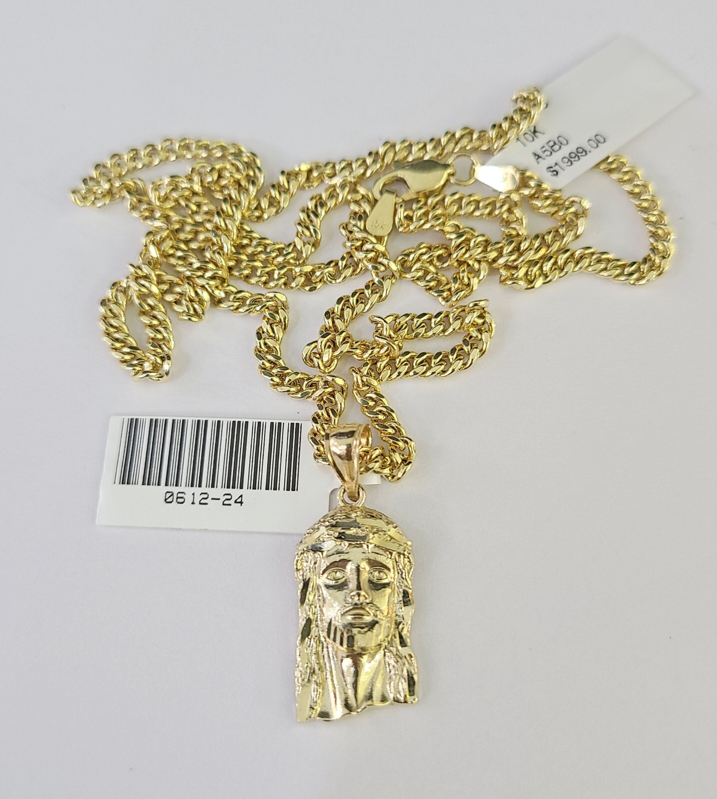 10K Gold Miami Cuban Chain Jesus Head 18″-28″ 3mm REAL Pendant Necklace SET