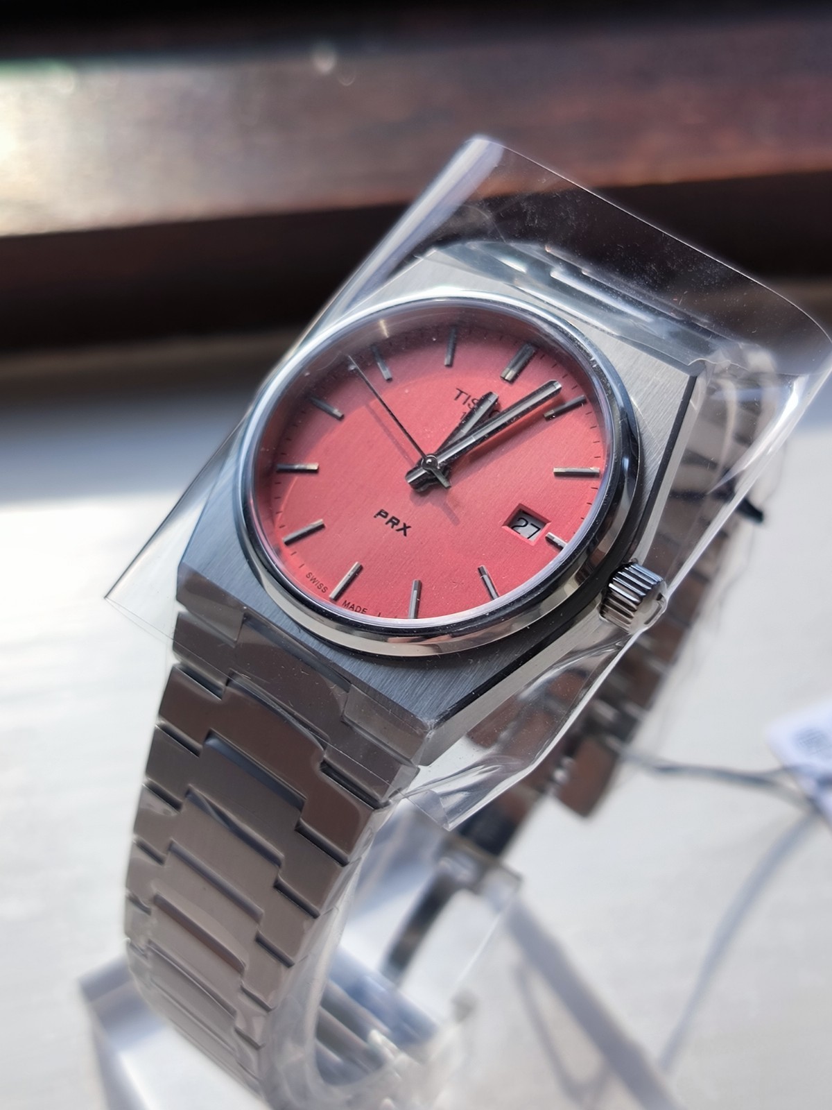 Tissot PRX, amazing and rare 35mm pink dial. Brand new and unworn. Perfect gift.