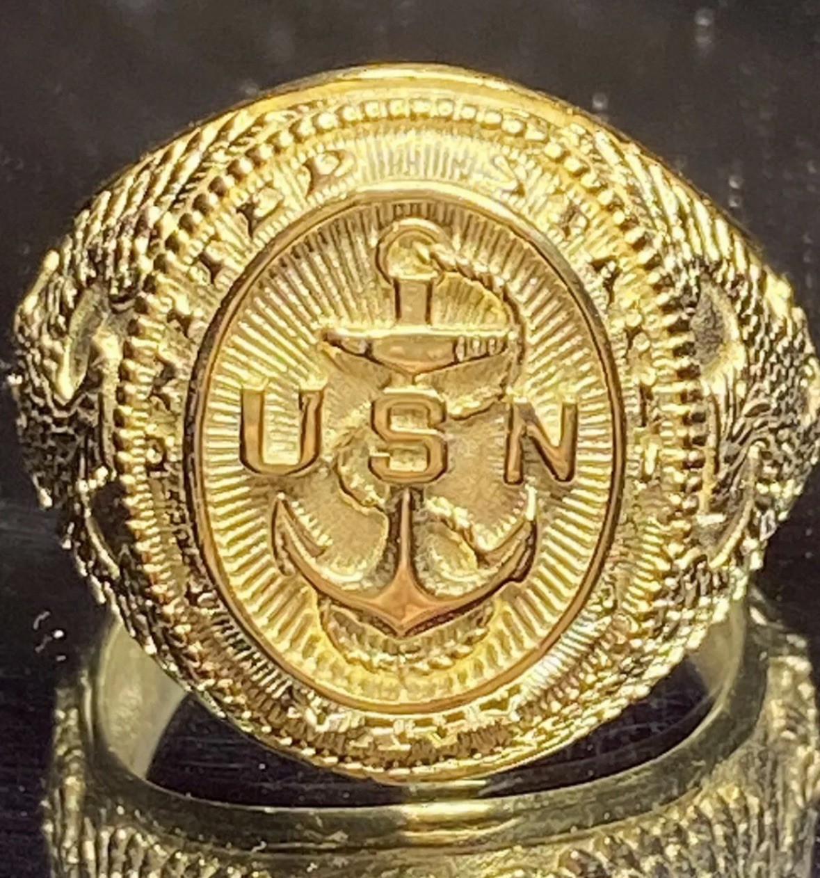US NAVY RING – HANDMADE 925 STERLING SILVER MILITARY ANCHOR GOLD PLATED