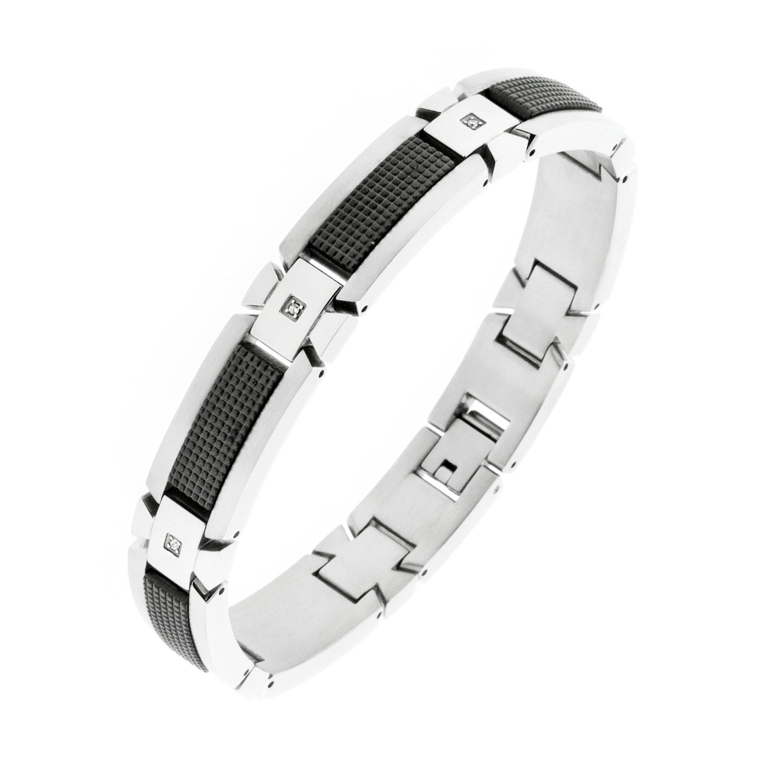 Stainless Steel Bracelet with 0.10 CTTW Diamonds Jewelry Gift for Men – 8.5 Inch