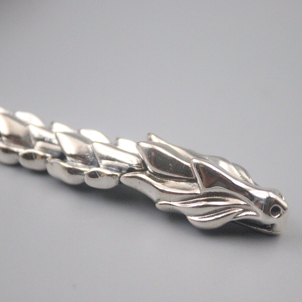 Solid S925 Sterling Silver Chain Men 11mm Dragon Bone Link Bracelet 60-61g 7.9in