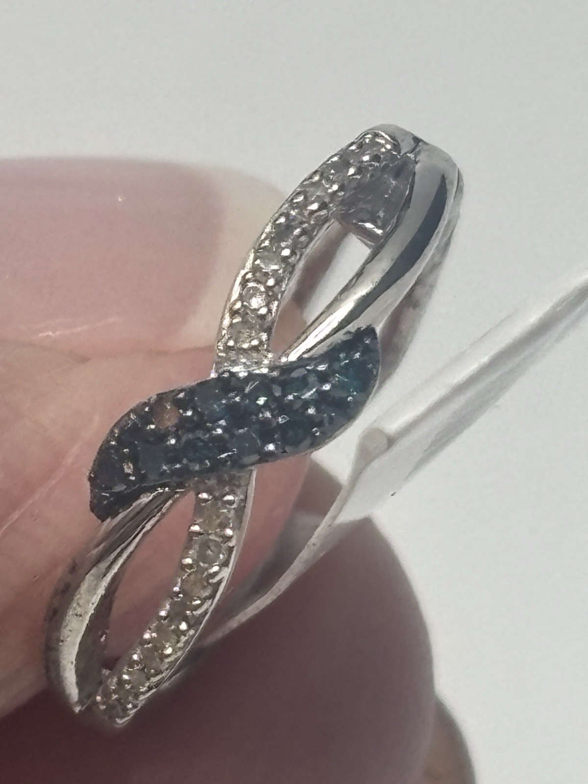 Blue & White Diamond Sterling Earrings Silver 925 Fine Jewelry Dainty