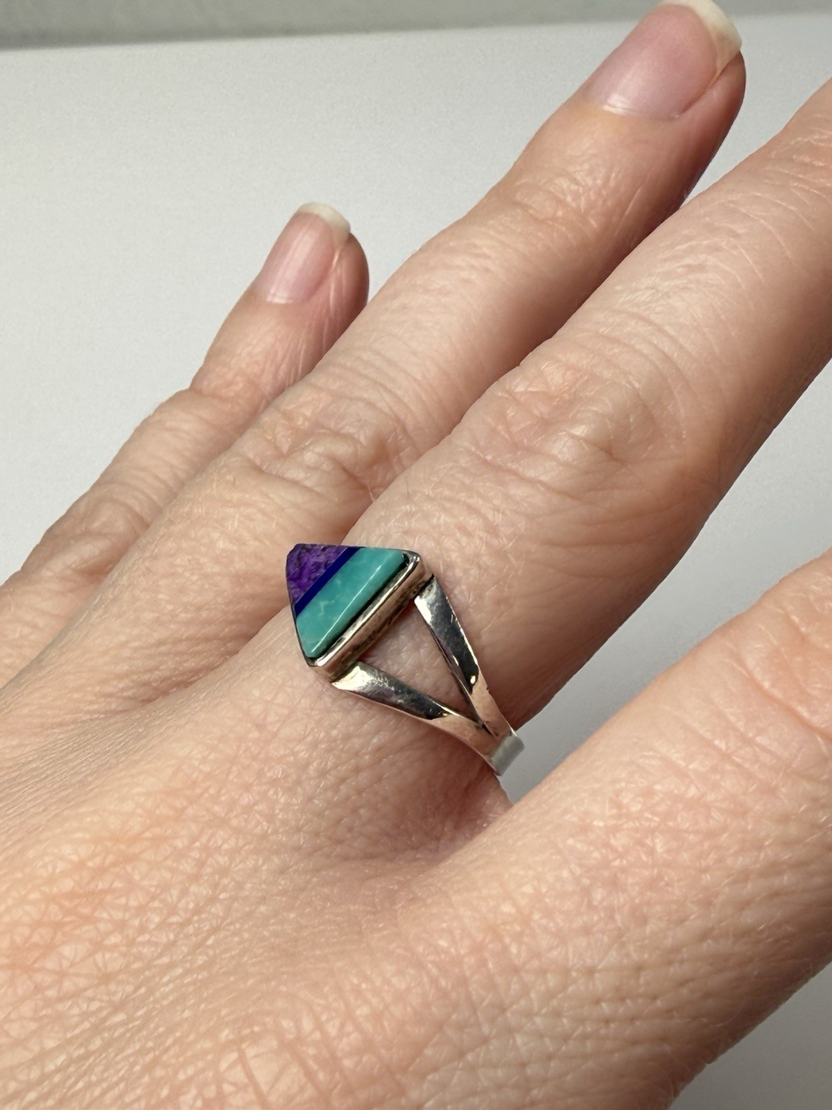 J Henry Navajo Sterling Silver Sugilite Lapis Turquoise Inlay Ring Sz 6.25