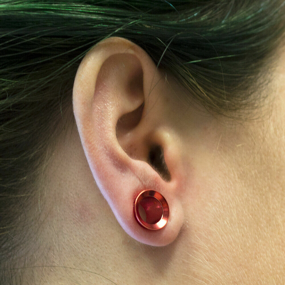 Tunnels Anodized Metallic Red with O-Rings – Sold as a Pair Surgical Steel