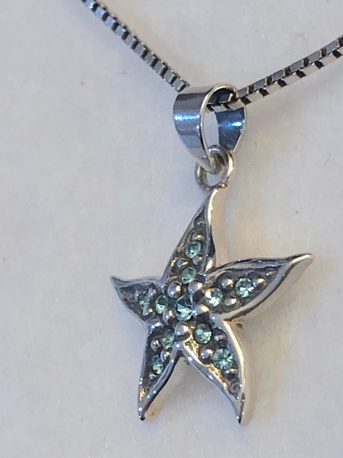 Wildthings Sterling Silver Starfish Pendant w/Faceted Aqua Crystal Stones