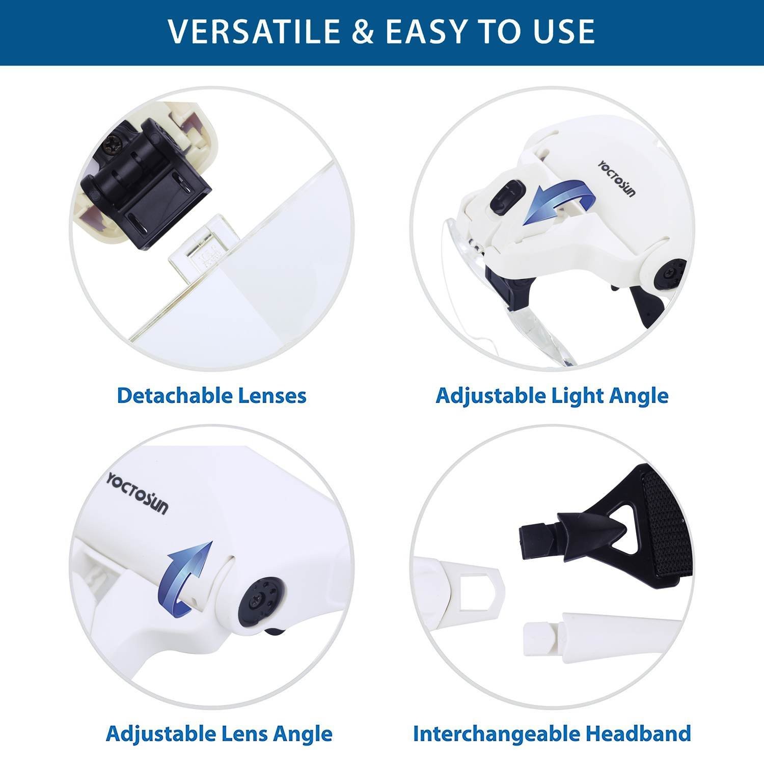 YOCTOSUN Head Mount Magnifier with 2 Led 3.5 inches x 5.8 inches, White